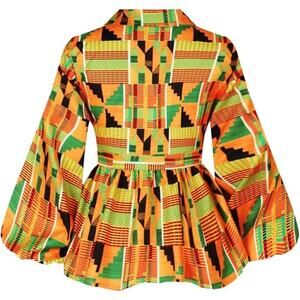 NWT ~ Women's African V-Neck Lantern Puffy Sleeve Dashiki Print Blouse ~ XXL